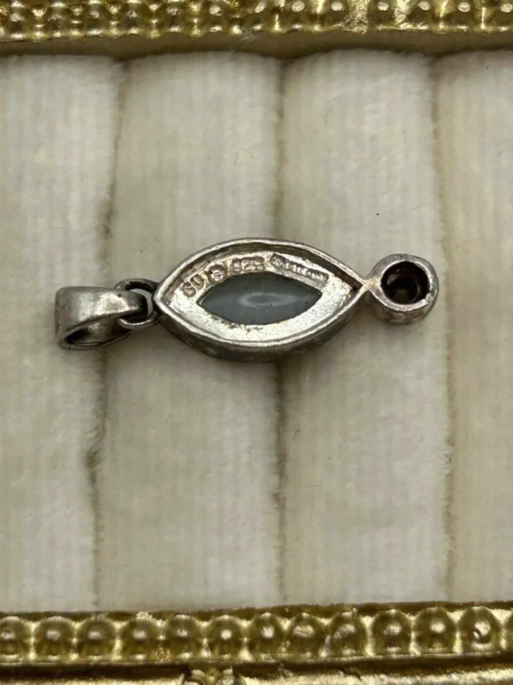 Vintage Sterling Silver Abalone Pendant Marquise Inlay Blue Stone Accent - Picture 8 of 12